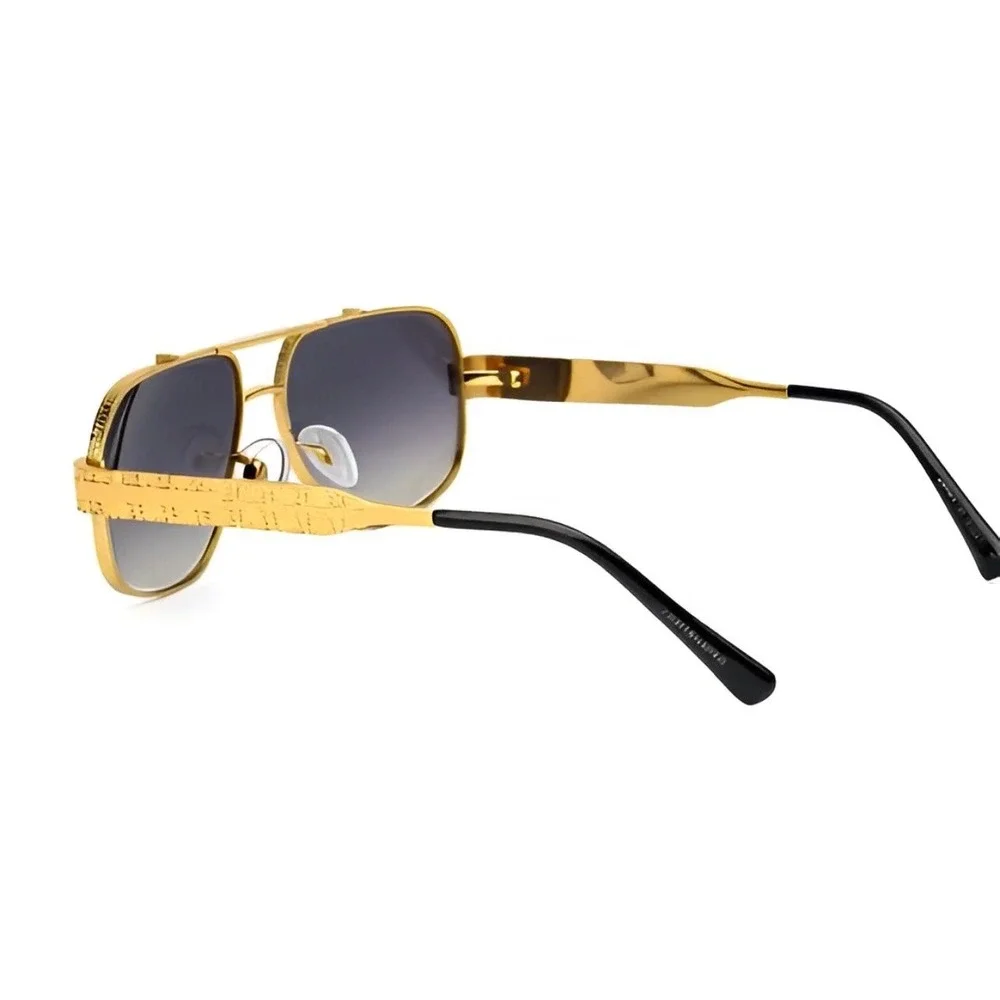 Mens Gold Square Aviator Sunglasses Bold‎ Shaped Sophisticated Classy 80's 90's